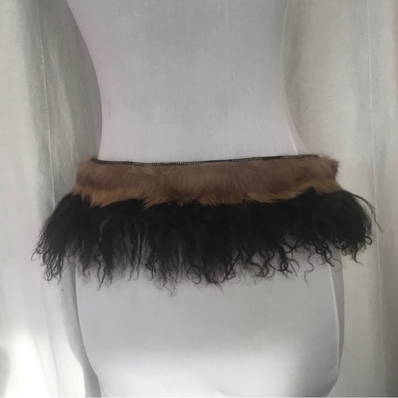 Real Rabbit Fur Wrap / Collar / Belt – Brown Tibetan Style Fur - Picture 4 of 8